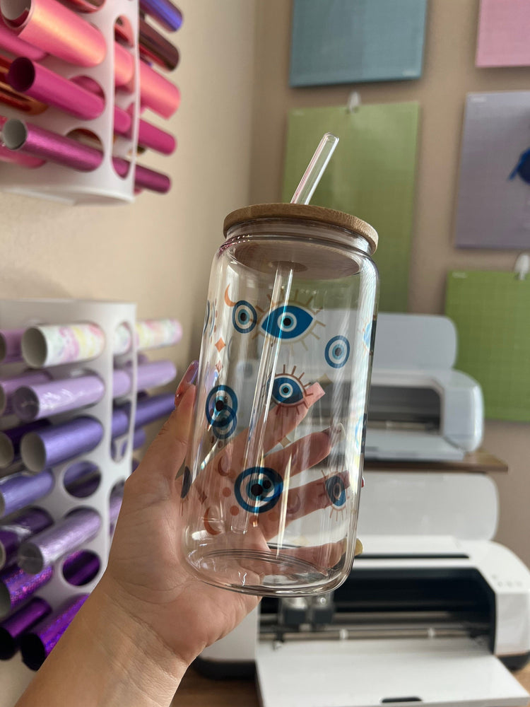 Evil Eye can 16 oz clear Cup