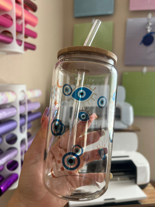 Evil Eye can 16 oz clear Cup