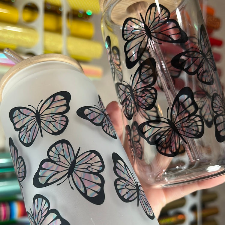Holographic butterflies 16 oz cup