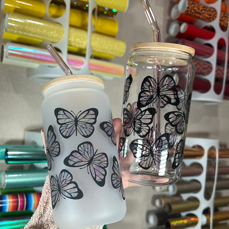 Holographic butterflies 16 oz cup
