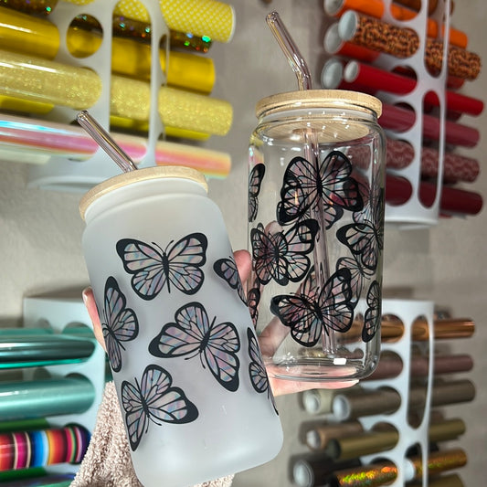 Holographic butterflies 16 oz cup