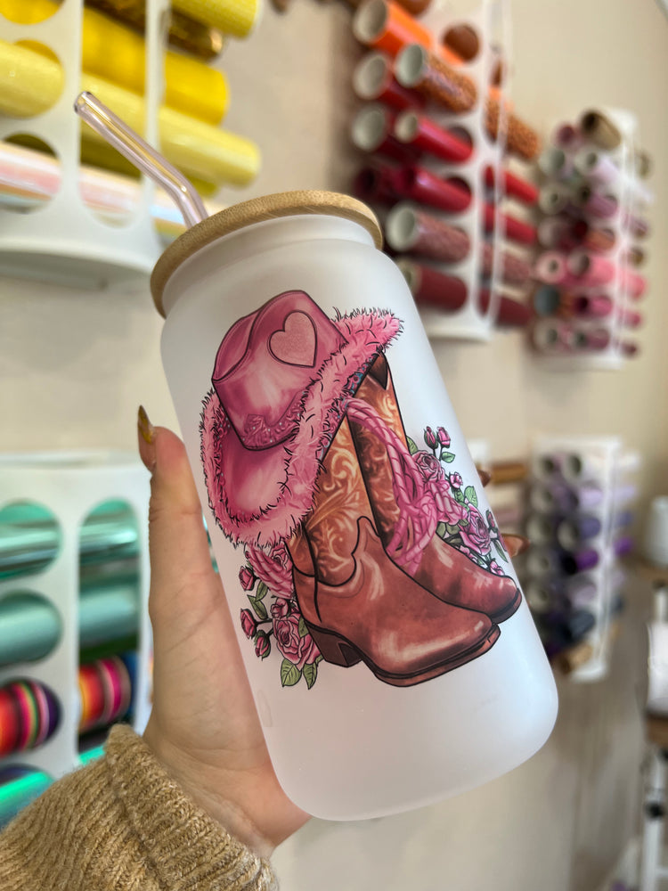 Pink Cow boots 16 oz frosted Cup