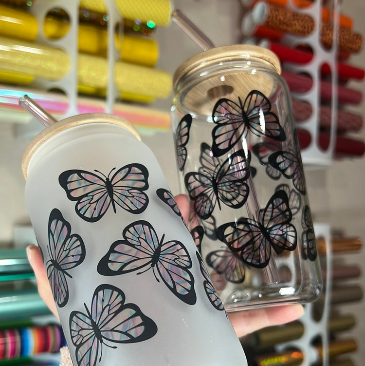 Holographic butterflies 16 oz cup